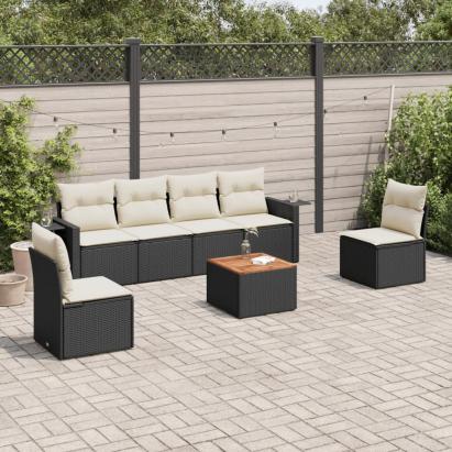 Set canapele de grădină cu perne, 7 piese, negru, poliratan GartenMobel Dekor
