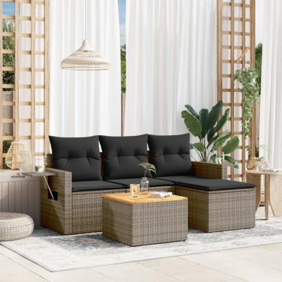 Set canapea de grădină cu perne, 5 piese, gri, poliratan GartenMobel Dekor