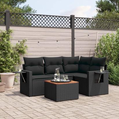 Set mobilier de grădină cu perne, 5 piese, negru, poliratan GartenMobel Dekor