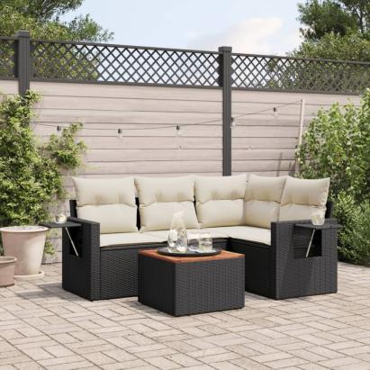 Set mobilier de grădină cu perne, 5 piese, negru, poliratan GartenMobel Dekor