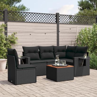 Set mobilier de grădină cu perne, 6 piese, negru, poliratan GartenMobel Dekor