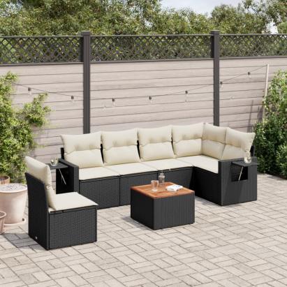 Set canapele de grădină cu perne, 7 piese, negru, poliratan GartenMobel Dekor