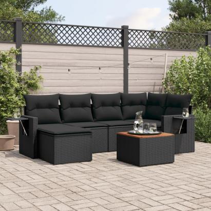 Set canapele de grădină cu perne, 7 piese, negru, poliratan GartenMobel Dekor