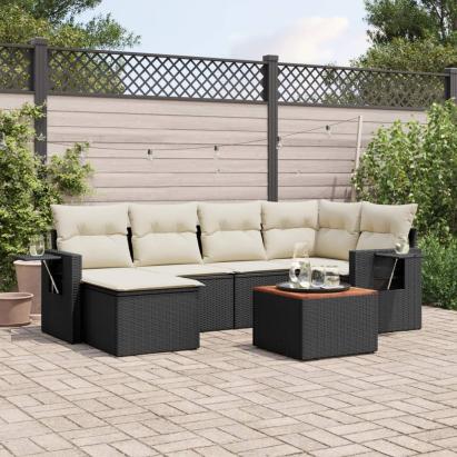 Set canapele de grădină cu perne, 7 piese, negru, poliratan GartenMobel Dekor