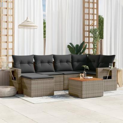 Set canapele de grădină, 7 piese, cu perne, gri, poliratan GartenMobel Dekor