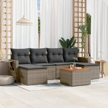 Set canapele de grădină, 7 piese, cu perne, gri, poliratan GartenMobel Dekor