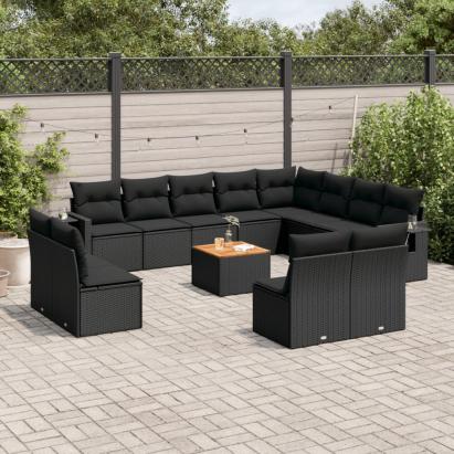 Set mobilier de grădină cu perne, 13 piese, negru, poliratan GartenMobel Dekor