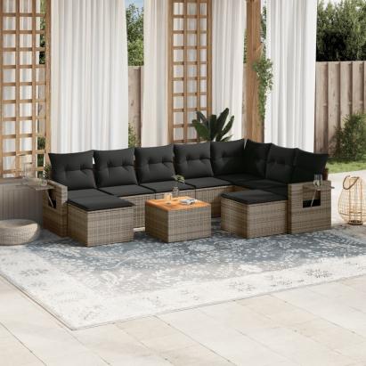 Set mobilier de grădină cu perne, 10 piese, gri, poliratan GartenMobel Dekor