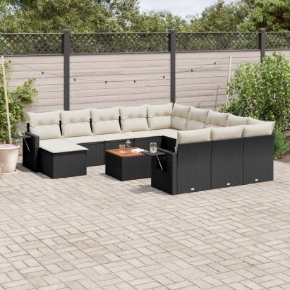 Set mobilier de grădină cu perne, 13 piese, negru, poliratan GartenMobel Dekor