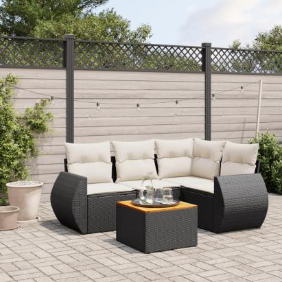Set mobilier de grădină cu perne, 5 piese, negru, poliratan GartenMobel Dekor