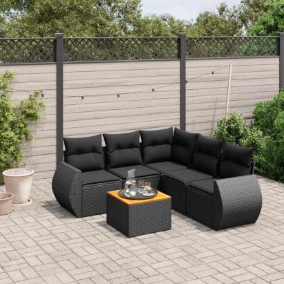 Set mobilier de grădină cu perne, 6 piese, negru, poliratan GartenMobel Dekor