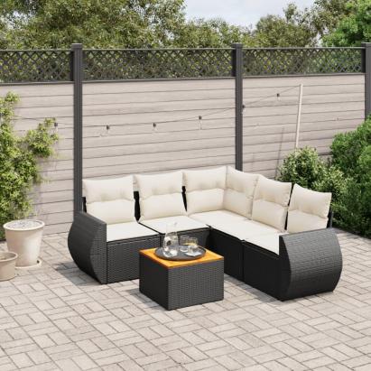 Set mobilier de grădină cu perne, 6 piese, negru, poliratan GartenMobel Dekor