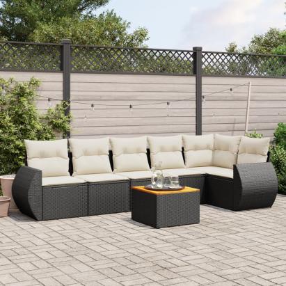 Set canapele de grădină cu perne, 7 piese, negru, poliratan GartenMobel Dekor