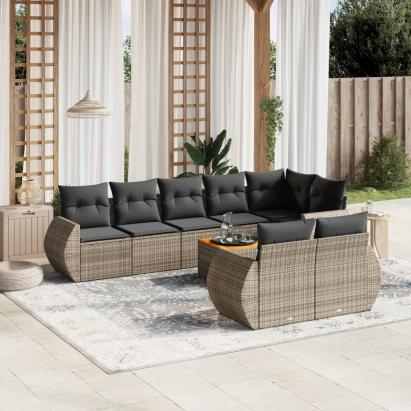 Set canapele de grădină, 9 piese, cu perne, gri, poliratan GartenMobel Dekor