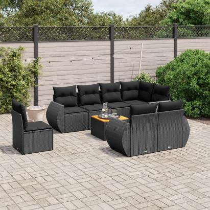 Set mobilier de grădină cu perne, 9 piese, negru, poliratan GartenMobel Dekor