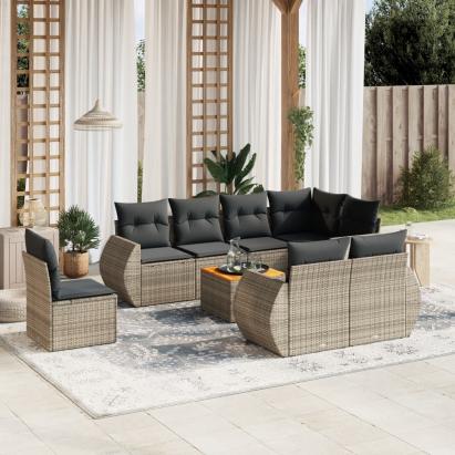Set canapele de grădină, 9 piese, cu perne, gri, poliratan GartenMobel Dekor