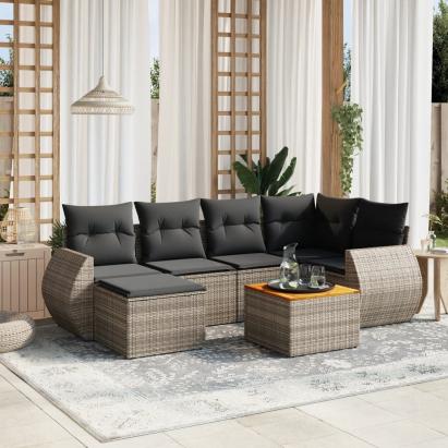 Set canapele de grădină, 7 piese, cu perne, gri, poliratan GartenMobel Dekor