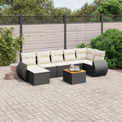Set mobilier de grădină cu perne, 8 piese, negru, poliratan GartenMobel Dekor