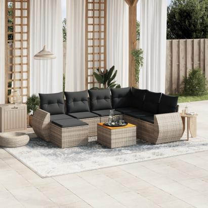 Set canapele de grădină cu perne, 8 piese, gri, poliratan GartenMobel Dekor