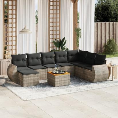 Set canapele de grădină, 9 piese, cu perne, gri, poliratan GartenMobel Dekor