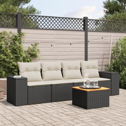 Set mobilier de grădină cu perne, 5 piese, negru, poliratan GartenMobel Dekor