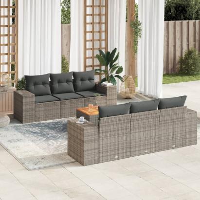 Set canapele de grădină, 7 piese, cu perne, gri, poliratan GartenMobel Dekor