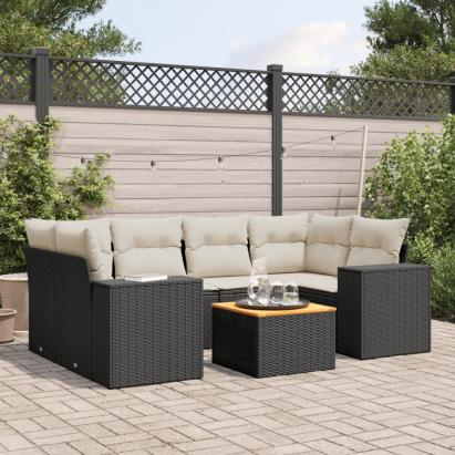 Set canapele de grădină cu perne, 7 piese, negru, poliratan GartenMobel Dekor