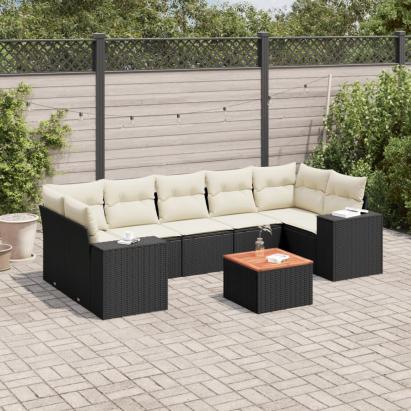 Set mobilier de grădină cu perne, 8 piese, negru, poliratan GartenMobel Dekor