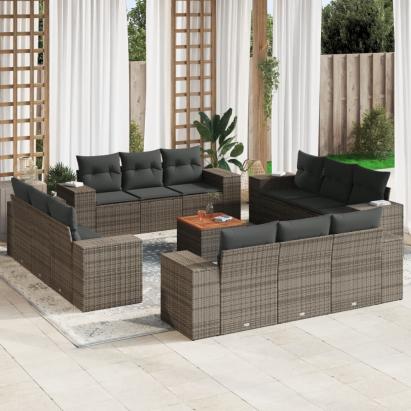 Set mobilier de grădină cu perne, 13 piese, gri, poliratan GartenMobel Dekor