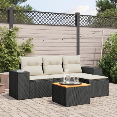 Set mobilier de grădină cu perne, 5 piese, negru, poliratan GartenMobel Dekor