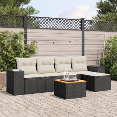 Set mobilier de grădină cu perne, 6 piese, negru, poliratan GartenMobel Dekor