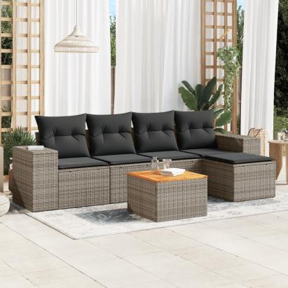 Set mobilier grădină cu perne, 6 piese, gri, poliratan GartenMobel Dekor