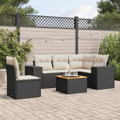 Set mobilier de grădină cu perne, 6 piese, negru, poliratan GartenMobel Dekor