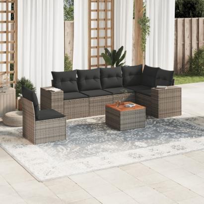 Set canapele de grădină, 7 piese, cu perne, gri, poliratan GartenMobel Dekor