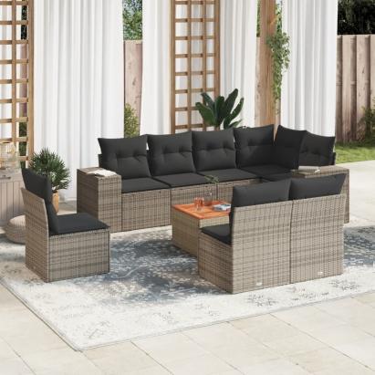 Set canapele de grădină, 9 piese, cu perne, gri, poliratan GartenMobel Dekor