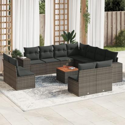 Set canapea de grădină cu perne, 12 piese, gri, poliratan GartenMobel Dekor
