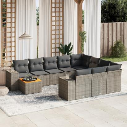 Set canapele de grădină cu perne, 11 piese, gri, poliratan GartenMobel Dekor