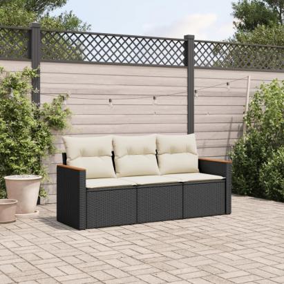 Set mobilier de grădină cu perne, 3 piese, negru, poliratan GartenMobel Dekor