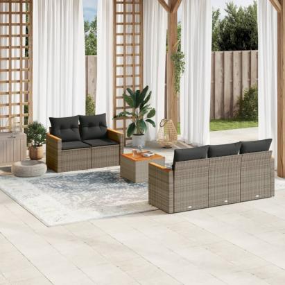 Set mobilier grădină cu perne, 6 piese, gri, poliratan GartenMobel Dekor