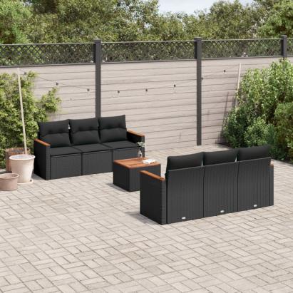 Set canapele de grădină cu perne, 7 piese, negru, poliratan GartenMobel Dekor