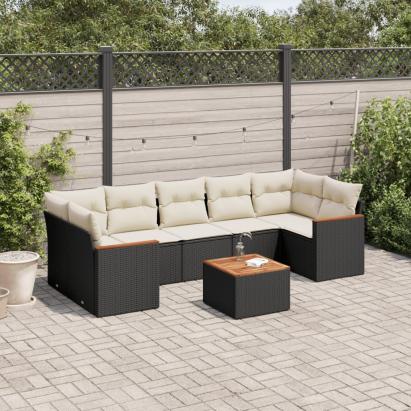Set mobilier de grădină cu perne, 8 piese, negru, poliratan GartenMobel Dekor