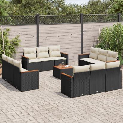 Set mobilier de grădină cu perne, 13 piese, negru, poliratan GartenMobel Dekor