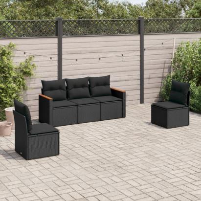 Set mobilier de grădină cu perne, 5 piese, negru, poliratan GartenMobel Dekor