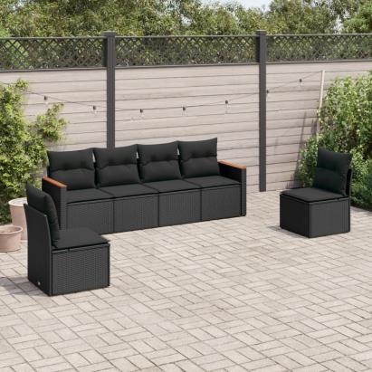 Set mobilier de grădină cu perne, 6 piese, negru, poliratan GartenMobel Dekor