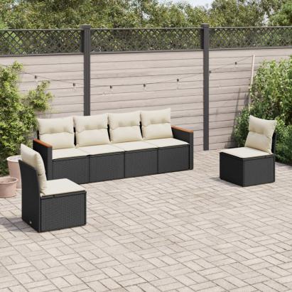 Set mobilier de grădină cu perne, 6 piese, negru, poliratan GartenMobel Dekor