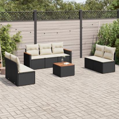Set mobilier de grădină cu perne, 8 piese, negru, poliratan GartenMobel Dekor