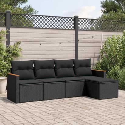 Set mobilier de grădină cu perne, 5 piese, negru, poliratan GartenMobel Dekor