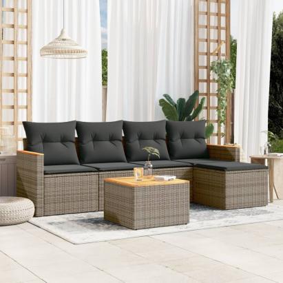 Set mobilier grădină cu perne, 6 piese, gri, poliratan GartenMobel Dekor