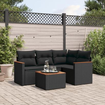 Set mobilier de grădină cu perne, 5 piese, negru, poliratan GartenMobel Dekor