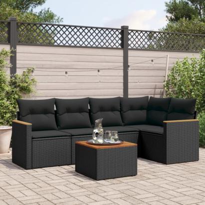 Set mobilier de grădină cu perne, 6 piese, negru, poliratan GartenMobel Dekor
